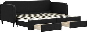 vidaXL Pat de zi cu extensie și sertare, negru, 80x200 cm, textil
