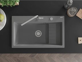 Mexen Omar chiuvetă de bucătărie granit 1-cameră 800 x 480 mm, gri, sifon crom - 6520801005-71