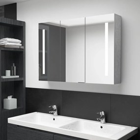 326525 vidaXL Dulap de baie cu oglindă și LED, gri beton, 89x14x62 cm