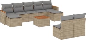 vidaXL Set canapele de grădină, 10 piese, cu perne, bej, poliratan