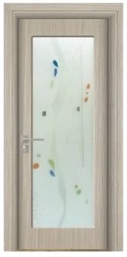 Usa Interior din MDF Novo Doors ND110, Cadru din Lemn Masiv, Geam Sablat, KIT COMPLET, Toc , Manere si balamale incluse (Culoare: Crem, Toc: Reglabil