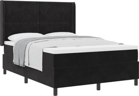 vidaXL Pat cu arcuri cu saltea cu headboard Negru 140 x 190 cm Catifea