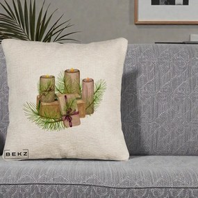 Perna Decorativa Lumanari cu Cadouri Naturale, 40x40 cm, Bej Canapea, Husa Detasabila, Perna Inclusa, BEKZ®