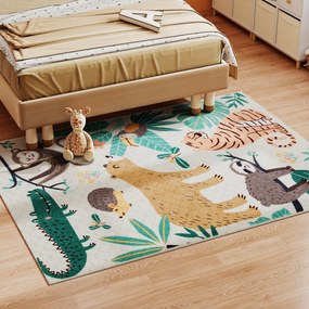 HOMCOM Covor plușat cu Model de Jungle, uşor de întreţinut, Crem + Multicolor | Aosom Romania