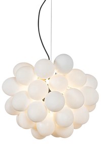 Lampă suspendată Art Deco neagră cu sticlă opalescentă cu 8 lumini rotundă - Uvas