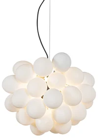 Lampă suspendată Art Deco neagră cu sticlă opalescentă cu 8 lumini rotundă - Uvas
