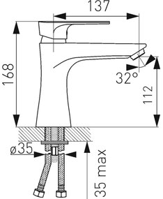 FERRO - Baterie pentru lavoar ALGEO SQUARE cu ventil clic-clac, crom lucios