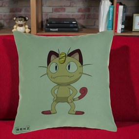 Perna Personalizata Meowth Pokemon, 40x40 cm, Verde, Husa Detasabila, Perna Inclusa, BEKZ®