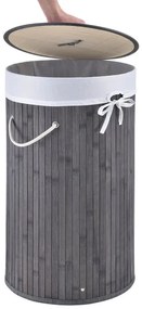 Juskys Coș de rufe din bambus Curly Round 55 L - gri