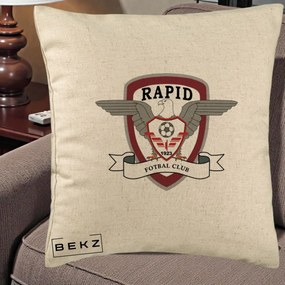 Perna Personalizata Rapid Fotbal Club 1923, 40x40 cm, Bej, Husa Detasabila, Perna Inclusa, BEKZ®