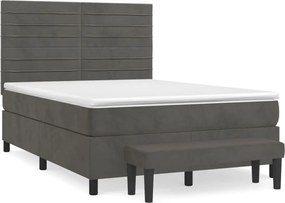 vidaXL Pat box spring cu saltea, gri închis, 140x200 cm, catifea