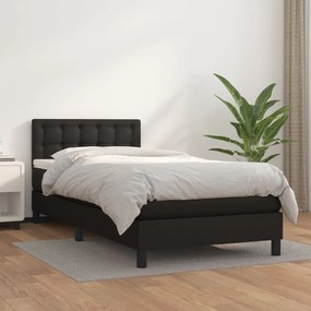 3141101 vidaXL Pat box spring cu saltea, negru, 90x200 cm, piele ecologică