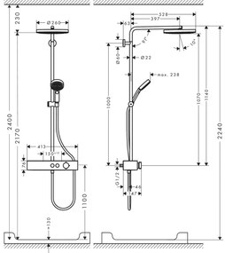 Coloana de dus crom lucios Pulsify S 1jet cu baterie termostatata Hansgrohe ShowerTablet Select 400