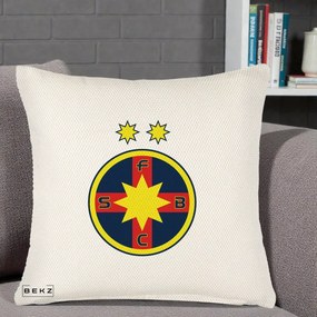Perna Personalizata FCSB Fotbal Club Steaua Bucuresti, 40x40 cm, Crem Reliefat, Husa Detasabila, Perna Inclusa, BEKZ®
