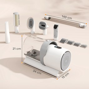 PawHut Kit de Toaletare pentru Câini și Pisici 5 în 1, cu Aspirator 10 kPa, Mașină de Tuns și Perie, Recipient 2,5 L, 3 Viteze, Silențios | Aosom Romania