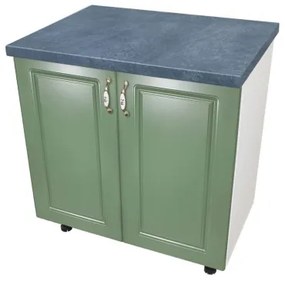 Masca pentru chiuveta cu 2 usi 80 cm Zebra, Alb/MDF Verde cu blat Beton, 80 x 85 x 60 cm