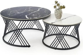 Set 2 masute cafea FLAMINGO, negru cu efect de marmura/alb cu efect de