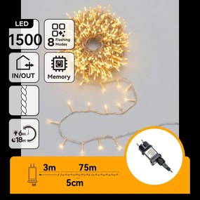 Aigostar - Ghirlandă LED de exterior pentru Crăciun 1500xLED/8 funcții 78m IP44 alb cald