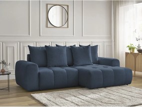 Colțar albastru extensibil/cu spațiu de depozitare cu tapițerie din chenille (cu colț pe partea dreaptă/cu șezlong) Roxelane – Bobochic Paris