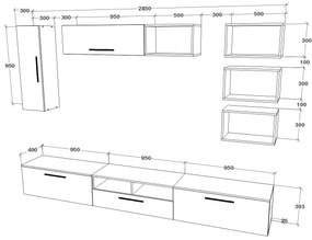 Living haaus V5, Negru/Alb Lucios, MDF, L 285 cm