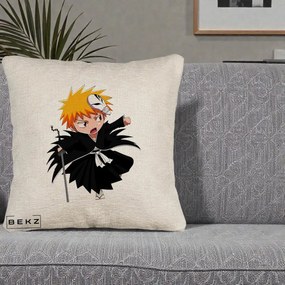 Perna Personalizata Bleach Ichigo Chibi cu Masca, 40x40 cm, Bej Canapea, Husa Detasabila, Perna Inclusa, BEKZ®