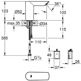 Grohe Bau Cosmopolitan E Baterie lavoar electronica fara mixare apa, alimentare baterii