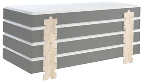 Set 4 paturi stivuibile pentru copii MODULO, gri, din MDF și pin masiv, cu somiere cu lamele incluse – Vipack