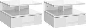HOMCOM Set de 2 Noptiere Suspendate cu Raft Superior, Design Modern, Lemn, Alb Lucios, 35x32x22.5cm | Aosom Romania