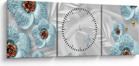 Tablou - 3D Flori albastre (cu ceas) (90x30 cm)
