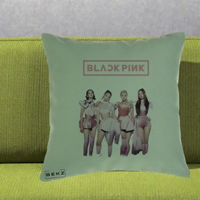 Perna Personalizata K-pop BLACKPINK Fotografie Grup Tinute Roz, 40x40 cm, Verde, Husa Detasabila, Perna Inclusa, BEKZ®