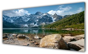 Tablouri acrilice Mountain Lake Stones Peisaj Gri Albastru Verde Alb