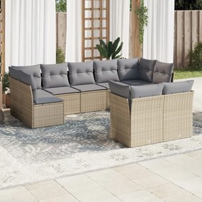 vidaXL Set canapele de grădină, 9 piese, cu perne, bej, poliratan