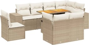 vidaXL Set canapele de grădină, 9 piese, cu perne, bej, poliratan