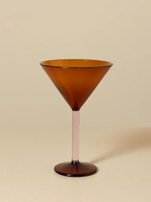 Pahar cocktail din sticlă borosilicată, camel cu picior roz deschis, 15 × 10 cm, „Twiggy"