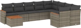vidaXL Set mobilier de grădină cu perne, 10 piese, gri, poliratan