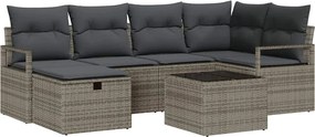 vidaXL Set de canapele pentru grădină cu pernă 7 pcs Gri Rattan poli