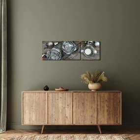 Tablou - decorațiuni argintii de Crăciun (cu ceas) (90x30 cm)