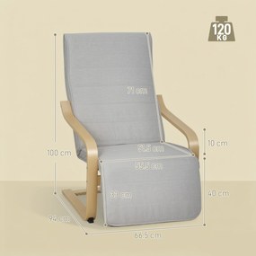 HOMCOM Fotoliu Dormitor Lemn de Mesteacăn și Material Textil cu Suport pentru Picioare Reglabil, Gri Deschis | Aosom Romania