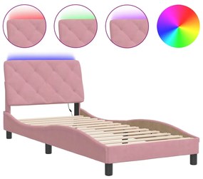 3213824 vidaXL Cadru de pat cu lumini LED, roz, 80x200 cm, catifea