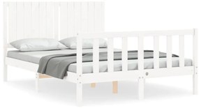 3192927 vidaXL Cadru de pat cu tăblie, 140x190 cm, alb, lemn masiv
