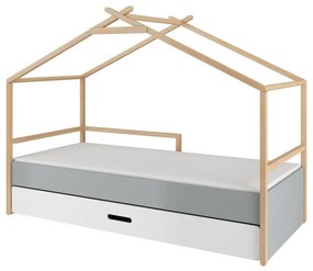 Pat copii Teepee alb/pin/gri 90x200 cm