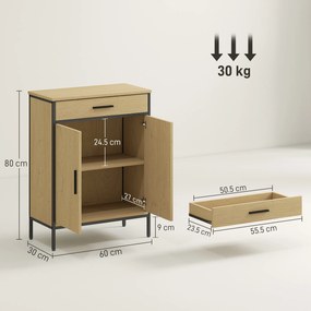 HOMCOM Mobilier de baie cu sertar, dulap cu ușă, raft reglabil și balamale cu închidere, 60 x 30 x 80 cm, stejar | Aosom Romania
