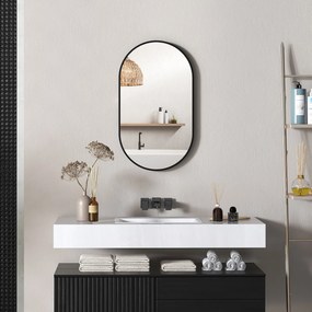 HOMCOM Oglindă Baie Ovală de Perete cu Ramă din Aluminiu, Verticală sau Orizontală, 40 x 70 cm, Negru | Aosom Romania