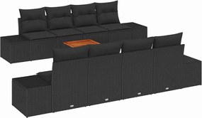 vidaXL Set de canapele pentru grădină cu pernă 9 pcs Negru poliratan