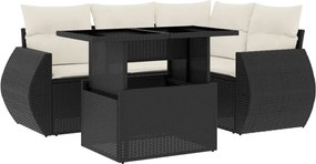 vidaXL Set mobilier de grădină cu perne, 5 piese, negru, poliratan