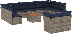 vidaXL Set mobilier de grădină cu perne, 13 piese, gri, poliratan