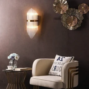 Aplică LED Auriu cu Cristale – 24W, 2 Surse de Iluminare, 3 Tonuri de Lumină, 46×20×10 cm