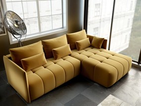 Colțar extensibil dumonde cu ladă de depozitare si sezut confortabil din spuma high-density, Malta Royal Muștar II 235x185 cm