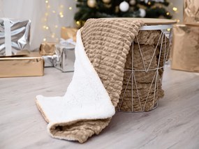 Patura de lux din microplus cu model/blana sintetica Culoare maro deschis, 150x200 cm