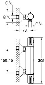 Pachet Baterie dus termostat Grohe Grohtherm 800 + para dus Mono Grohe New Tempesta(34558000,27852001)